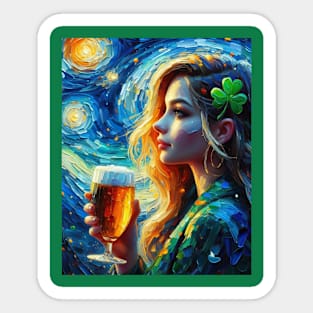 Irish Girl in Starry Night Sticker